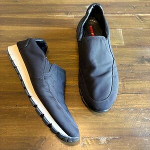 PRADA Vintage Y2K Black Slip On Sneakers PRAX Nylon 38 Italy Active Sporty Sport